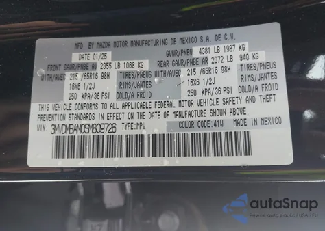 2025 Mazda Cx-30 2.5 S из США, поврежденный, VIN 3MVDMBAM0SM809726